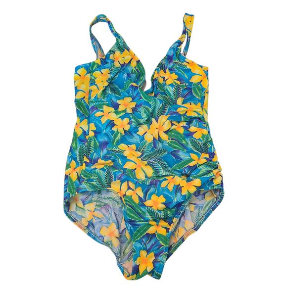 Miraclesuit Womens Tropical Floral Soft Cup One Piece Swimsuit Size 14 Blue - Picture 1 of 5